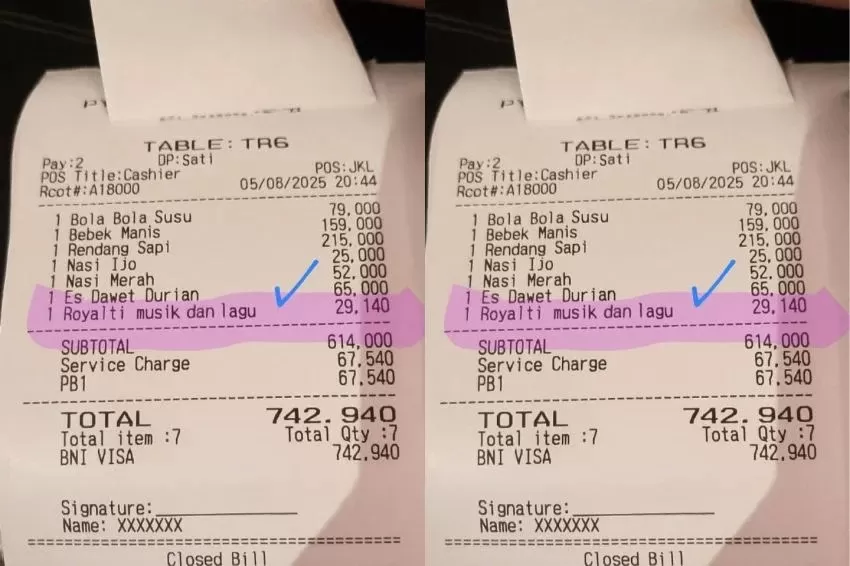 Struk Restoran dengan Biaya Royalti Musik Rp29 Ribu Bikin Heboh, YLKI Turun Tangan